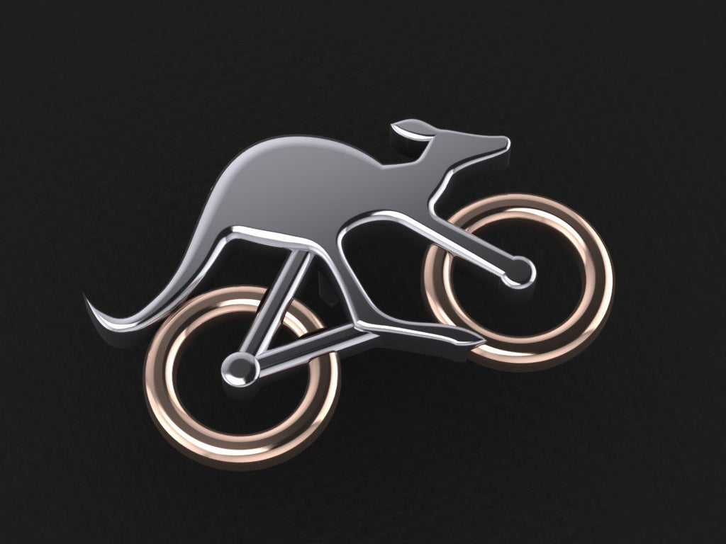 Cycling Skippy Lapel Pin - with Rose Gold Wheels