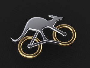 Cycling Skippy Lapel Pin - with Gold Wheels